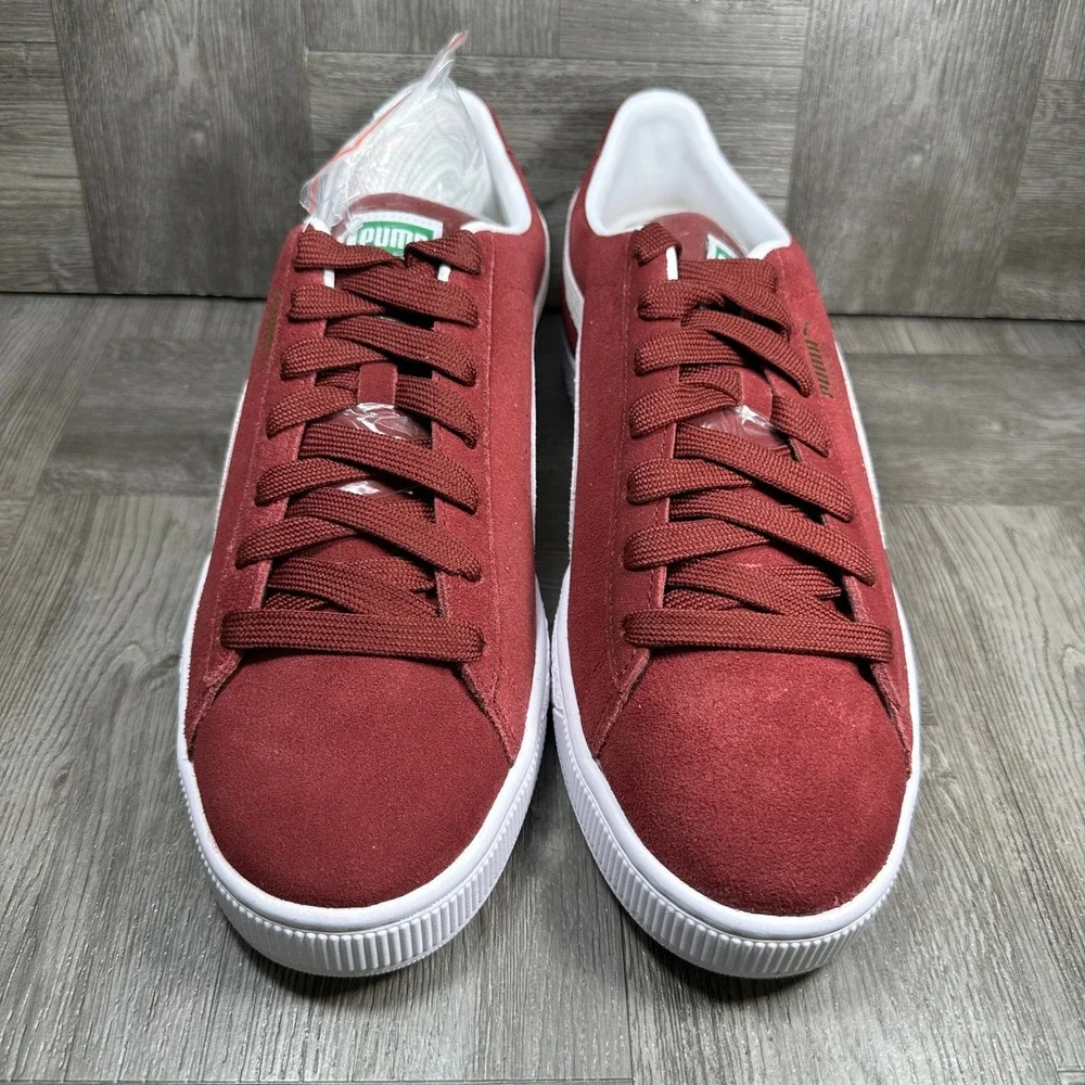 Puma Suede Sneakers Mens 11.5 Burgundy White Classic Low Top NEW